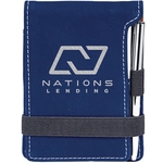 Blue & Silver Leatherette Mini Notepad with Pen