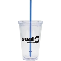 16 oz. double-walled clear tumbler with color straw and lid.... from ASI...