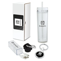 Gift set with 16-ounce double-wall tumbler, 3-in-1 charging cable with...