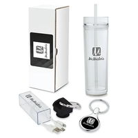 Gift set with 16-ounce double-wall tumbler, 3-in-1 charging cable with...