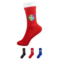 Eco-friendly athletic crew sock made from recycled fibers with vibrant...