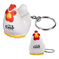 2" soft and squeezable chicken shaped stress reliever keychain.... from ASI...