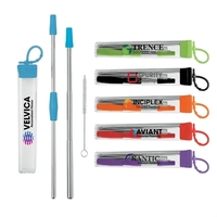 Seven-piece stainless steel straw set with cleaning brush in silicone...
