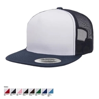 Flexfit white front trucker cap with breathable mesh and imprint-ready...
