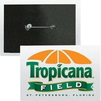 Rectangle laminated button with safety pin/easel and cardboard back.... from...