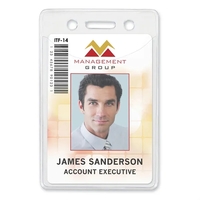 Premium grade vinyl badge holders feature standard slot and chain holes......