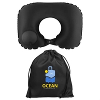 Inflatable neck pillow with a built-in pump in a drawstring storage... from...