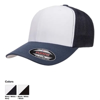 Flexfit trucker cap with white front panels and stretch mesh for... from ASI...