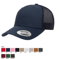 Retro Flexfit trucker cap with mesh back and custom imprint-ready front.......