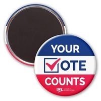 3" diameter round button with magnetic backing and 4-color process...