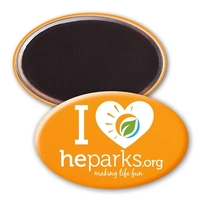 1 3/4" x 2 3/4" oval shaped button with magnetic backing... from ASI 68507...