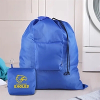Drawstring laundry bag that stuffs into a built-in zippered carry pouch.......