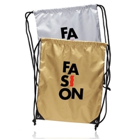 Metallic finish shiny drawstring bag with contrasting PU leather...