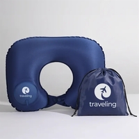 Inflatable neck pillow with a built-in pump in a drawstring storage... from...