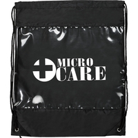 Drawstring backpack with a clear safety window, stitched seams, and...