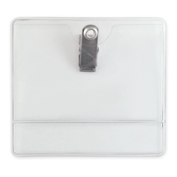 Display-style, clip-on badge holder features a business-card-size pocket plus...