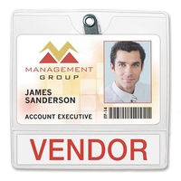 This display-style vinyl badge holder features two-pockets and a rotating...