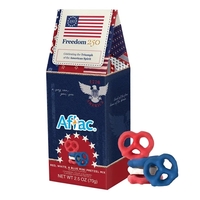 Box of red, white, and blue mini pretzels.... from ASI 44900 NC Custom...