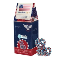 Box of patriotic nonpareil mini pretzels.... from ASI 44900 NC Custom...