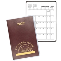 Perfect-fit, saddle stitched pocket planner with clear cover protector.......