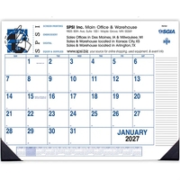 Side custom desk pad calendar, 12 months with two black vinyl... from ASI...