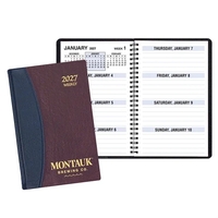Wire-bound, large bold print weekly desk planner with Carriage vinyl...