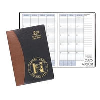 Saddle-stitched academic monthly desk planner with carriage vinyl cover.......