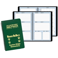 Wire-bound, academic weekly desk organizer planner with leatherette cover.......