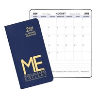 Saddle-stitched academic monthly pocket planner with leatherette cover.......