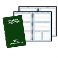 Wire-bound, academic weekly desk organizer planner with Techno color...