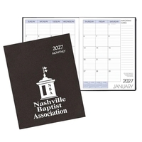 Saddle-stitched monthly desk appointment planner with leatherette cover.......