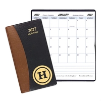 Saddle stitched monthly pocket planner with Carriage vinyl cover.... from ASI...