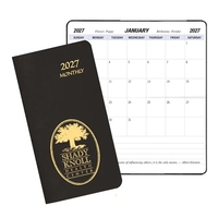 Saddle stitched monthly pocket planner with leatherette cover.... from ASI...