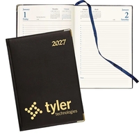 Daily diary with padded cover, marker ribbon, metal corners and gold... from...
