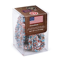 Container of patriotic chocolate nonpareil pretzels.... from ASI 44900 NC...