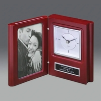 Book clock with mahogany finish, silver accents and photo frame.... from ASI...