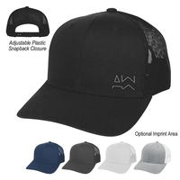 Polyester and cotton trucker cap with six-panel structured design, mesh...