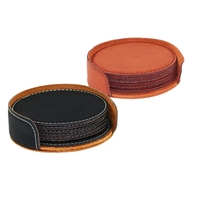 3 3/4" round leatherette coaster set of 6 with holder.... from ASI 55450...