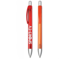 Retractable ballpoint pen with translucent barrels, chrome tip and...