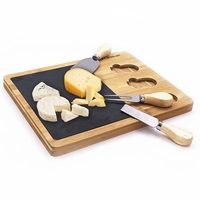 Bamboo tray with natural slate serving board; 3pcs cheese tool set... from...