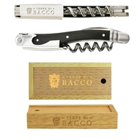 Waiter's corkscrew set that features a stainless steel worm and...