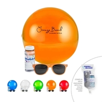 Outdoor beach kit with a pair of sunglasses, bottle of bubbles... from ASI...