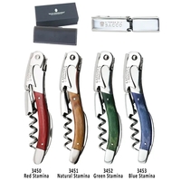 Handcrafted two-lever corkscrew with a stamina wood handle and leather...