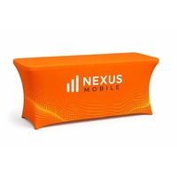 Sleek 4-way stretch table cover, edge-to-edge dye-sub printing. Three...