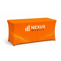 Sleek 4-way stretch table cover, edge-to-edge dye-sub printing. Three...