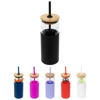 18 oz Glass Tumbler with Silicone Sleeve & PP Straw... from ASI 36730 Ariel...