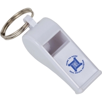 White whistle measuring 5/8" x 1 9/16" with a key ring... from ASI 54100...