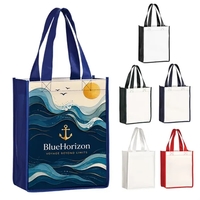 Square laminated gift tote with full color imprint, ideal for promotional......