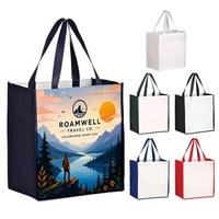 Extra capacity laminated shopper tote with full color imprint, promotional,...