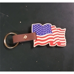 1.75" x 2.95" - Waving American Flag Hardwood Keychains